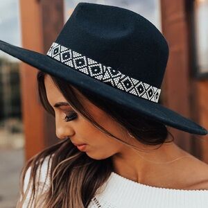 Impressions Black Felt Hat with Aztec White Hatband